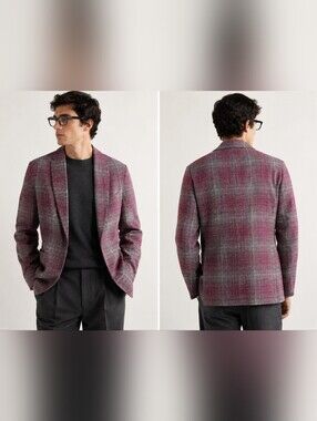 Hollander & Lexer Textured Plaid Open Front Blazer Jacket Soft Small -Med Cotton